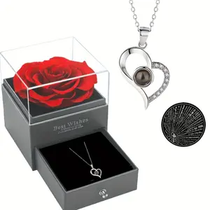 Rose Gifts for Women Birthday - Unique Preserved Roses Forever Flowers with I Love You In 100 Languages Necklace Gifts for Girlfriend Wife Mom Grandma on Birthday, Anniversaries Mothers Day