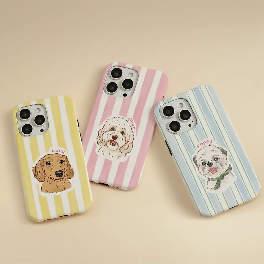LUMN Studio Personalized Striped Cloth Pet Portrait Smartphone Case - Custom Photo Design, Cute Dog/Cat Pattern, Durable Shockproof Protection, Handheld Shock Resistance Cover for iPhone 11-17 Devices,corner