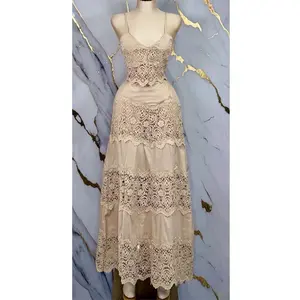 Miranda Set Women's Beige Lace Dress - Detailed Design and Spaghetti Straps