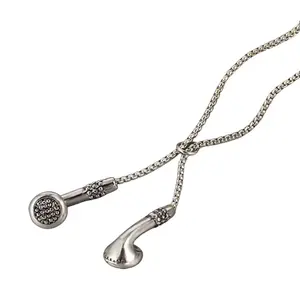 Y2K Ear Bud Headphone Necklace, Mini Earbuds Pendant Chain, Cute Aesthetic Fashion Jewelry