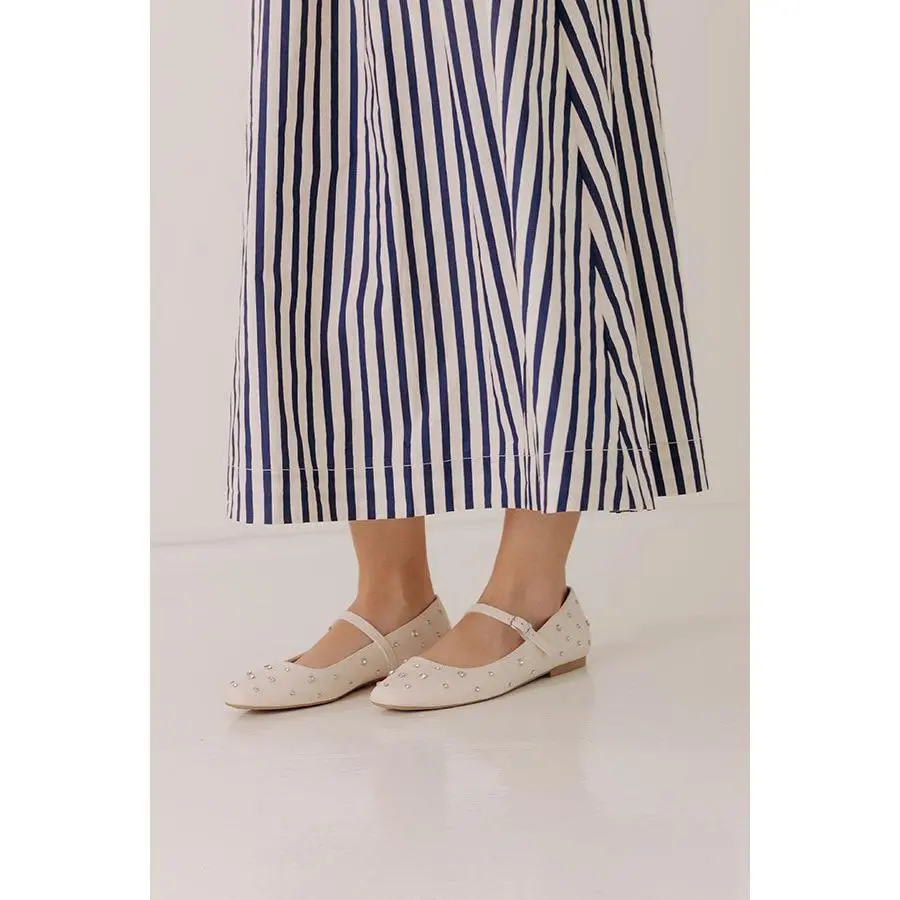 The Iris Rhinestone Embellished Faux Leather Flats in Cream