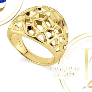 COD1007  Vintage Chubby Cut Ring for Women Gold-Tone Unique Cuban Chain Design with Sparkling Stones Jewelry Accessory