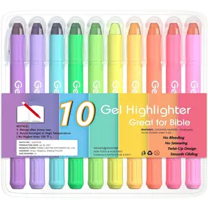 Gel Highlighter, 10 Colors  Safe Highlighter Study Kit, Highlighters Assorted Colors, Twistable Design, No Bleeding  for Journaling, Highlighting and Study