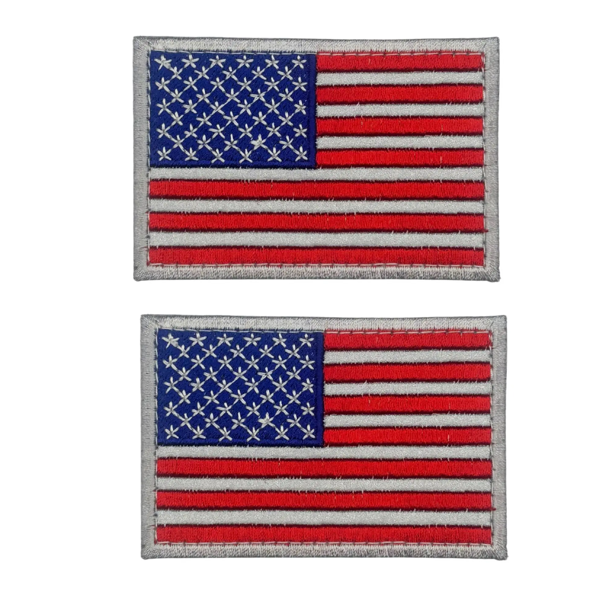 2PC Reflective Red White Blue 3x2 Inch USA Flag Hook Fastener Patch for Uniforms and Clothing