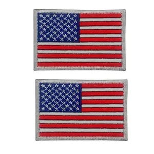 2PC Reflective Red White Blue 3x2 Inch USA Flag Hook Fastener Patch for Uniforms and Clothing