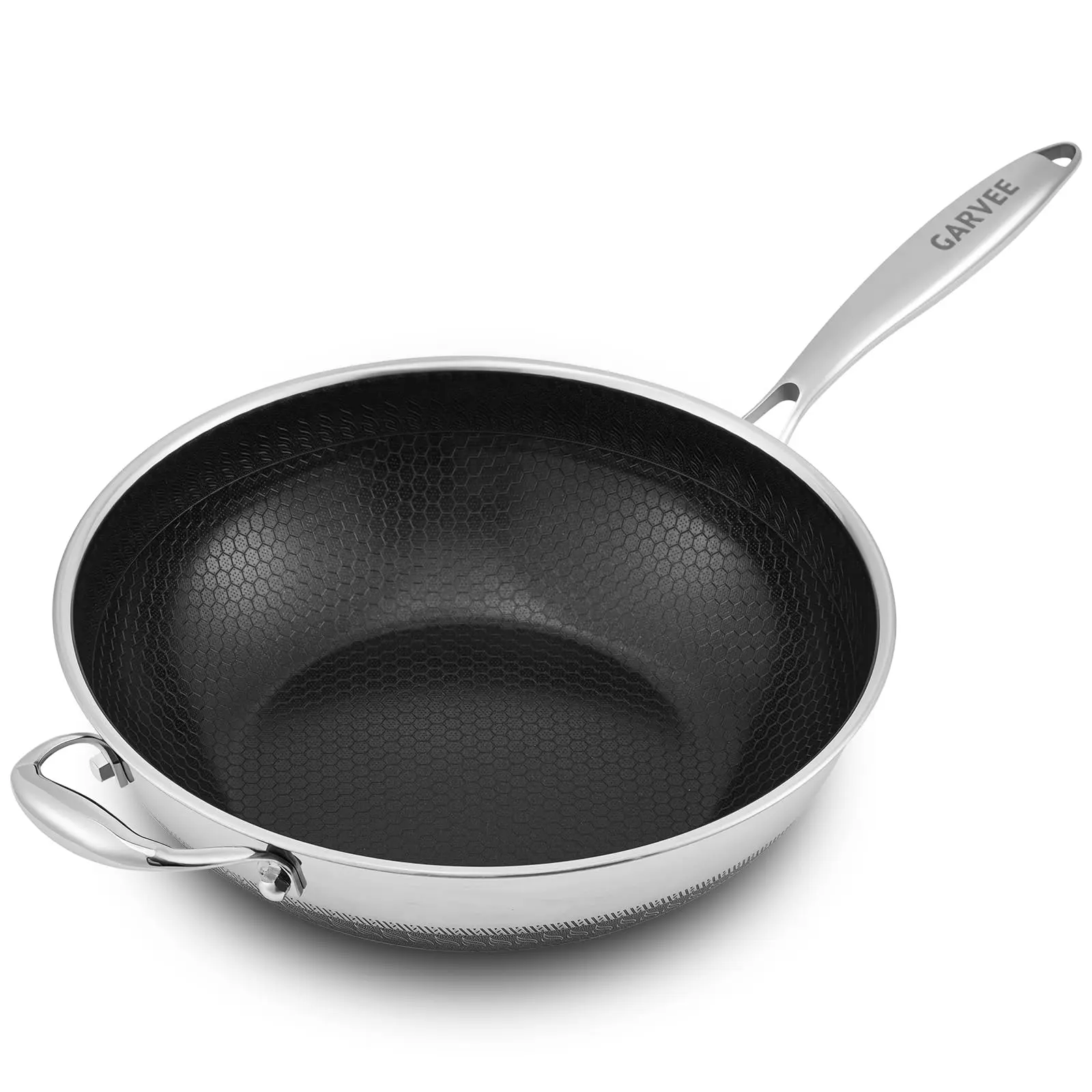 Garvee Hybrid Nonstick 12 Inch Stainless Steel Wok Pan with Lid – Induction & Oven Safe – PFOA Free – Dishwasher Friendly – Perfect for Stir-Fry, Saute & Frying – Professional Kitchen Set