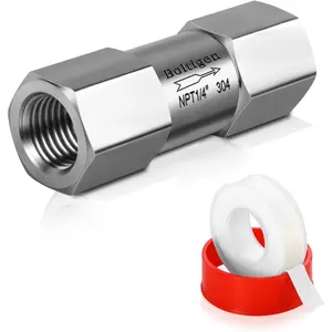 1/4inch NPT Female, Stainless 304 One Way No Return, Backflow Prevention, Inline Poppet for Horizontal, Vertical Installation