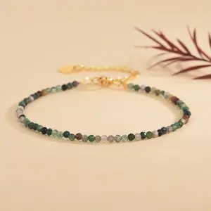 Natural Ocean Jasper Bracelets for Women - 2.5mm Handmade Faceted Beads Adjustable Boho Bracelet - Minimalist Dainty Healing Bracelet