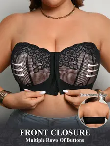 Women's Plus Size Front Closure Lace Bra Full Coverage Push-Up Anti-Sag Wireless Comfort Breathable Multiway  Removable Straps Strapless for Daily wear off-shoulder Dresses