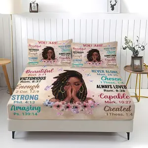 Inspiring Letter Printed Non Fading Fitted Sheet,Gift to Encourage Oneself or Family and Friends,Including 1 Bed Sheet and 2 Pillowcases,Comfortable Bedding,Anti Slip Dust Cover Suitable for Bedroom and Guest Room Decoration