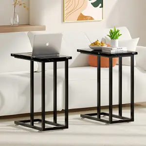 VECELO Set of 1 or 2 C-Shaped End Side Table for Sofa Couch and Bed Snack TV Tray Spacesaving Nightstand for Living Room Bed Room