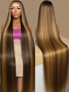 34 Inch 180% Density Honey Blonde 13x6 HD Lace Frontal Wig Human Hair 13x6 Straight Ombre Lace Front Wigs Human Hair 4/27 Colored Highlight Honey Blonde Wig Pre Plucked With Baby Hair For Women