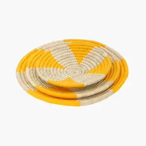 Handwoven Sabai Grass Yellow Wall Basket | Decorative Storage Basket coffee table