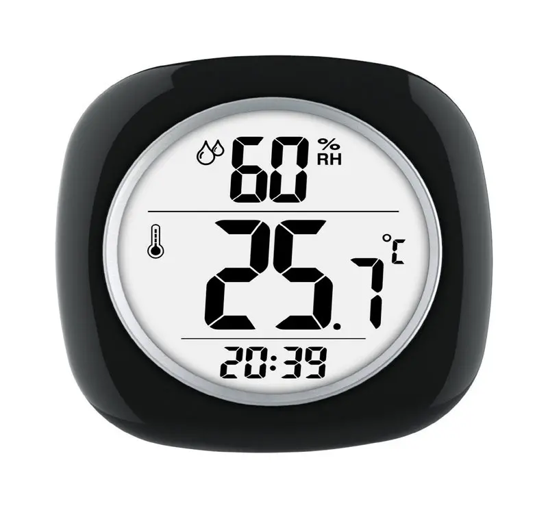 212 MAIN Digital LCD Thermometer-Hygrometer, Black Plastic Kitchen Utensil with Readout for Indoor Temperature & Time Measurement, Utensils
