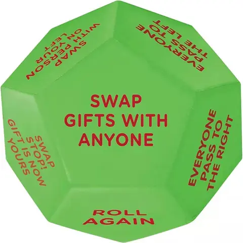 Oversized 12-Sided Santa Swap Gift Exchange Dice - 1-Count, 3.94x3.94x3.94 Inches, Durable Festive Party Supply, 12 Unique Sides, Customizable Rules, All Ages Suitable, Party Rules Included, Christmas Game Essential