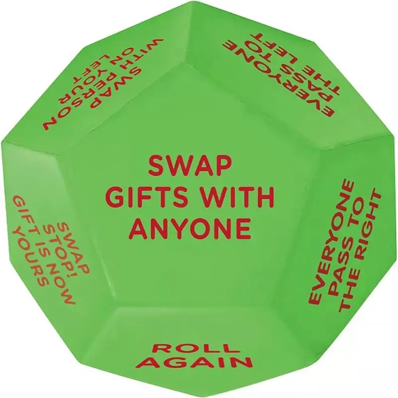 Oversized 12-Sided Santa Swap Gift Exchange Dice - 1-Count, 3.94x3.94x3.94 Inches, Durable Festive Party Supply, 12 Unique Sides, Customizable Rules, All Ages Suitable, Party Rules Included, Christmas Game Essential