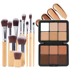 Professional Makeup Cream Contour Palette, 12 Colours Concearler Full Coverage & Makeup Brush Set, Face Make Up Gift for Women Girls Flawless Pack