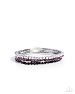 Colorful Cabaret - Purple Rhinestone White Pearl Silver Stretchy Bracelet Stack - Paparazzi