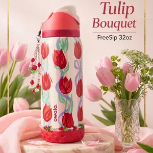 [LIMITED EDITION] Owala Tulip Bouquet 32oz Water Bottle | FreeSip Leakproof Insulated Stainless Steel Bottle | Cute Floral Travel Gym Cup