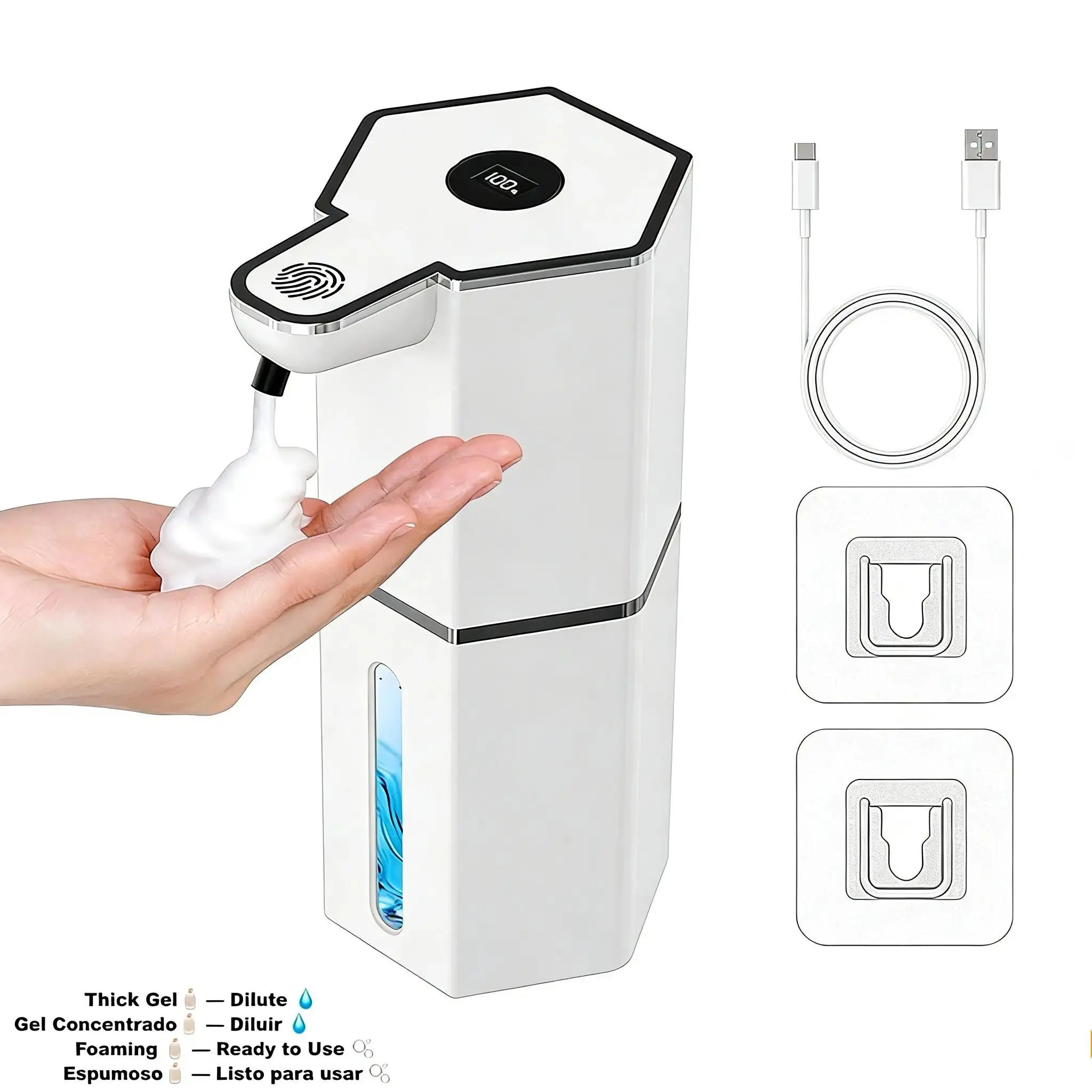 Touchless Foaming Auto Soap Dispenser - 12oz Waterproof Soap Container with 6 Adjustable Levels, USB Rechargeable for Eco-Friendly Use, Bathroom Gadget for Kitchen & Bathroom Home Essentials