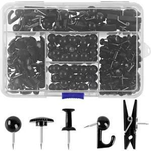 235 count Push Pins Set, Thumb Tacks, Tacks, Push Pins for Bulletin Board, Wall, Cork Board, Black Thumb Tacks (5 Style)