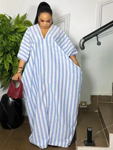 SANTORINI STRIPED LINEN DRESS (BLUE)