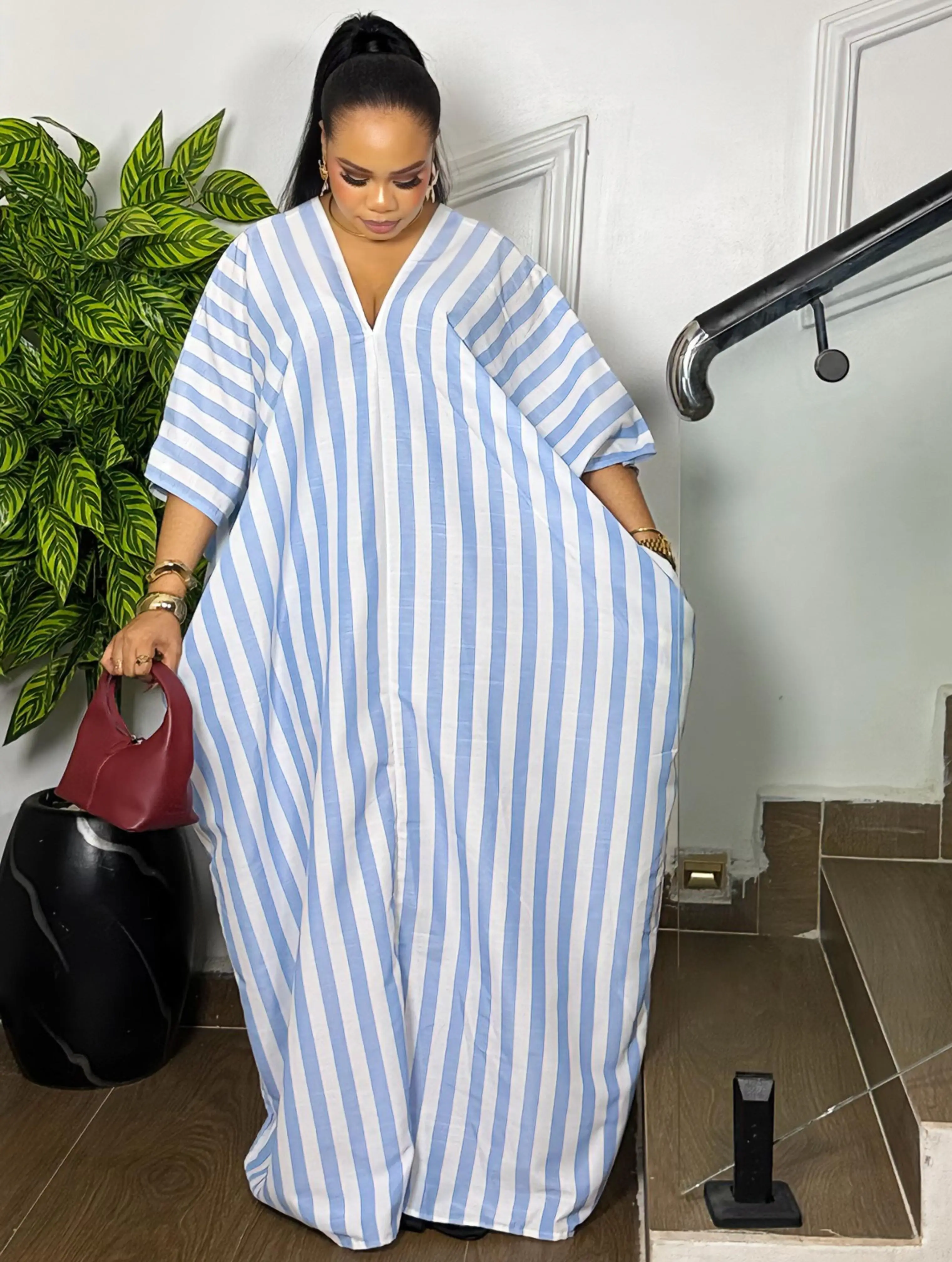 SANTORINI STRIPED LINEN DRESS (BLUE) - TikTok Shop