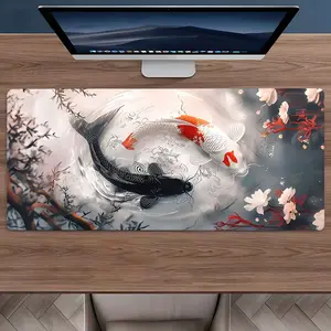 Yin-yang Zen Technique Lucky Koi Ultra Large Gaming Mouse Pad, Aesthetic Desktop Protective Pad, Washable Rubber Pad Non-Slip Lock Edge Multi-Size Mouse Pad Suitable For Home Office, Cute Desk Accessories, Good Gift for Family and Friends