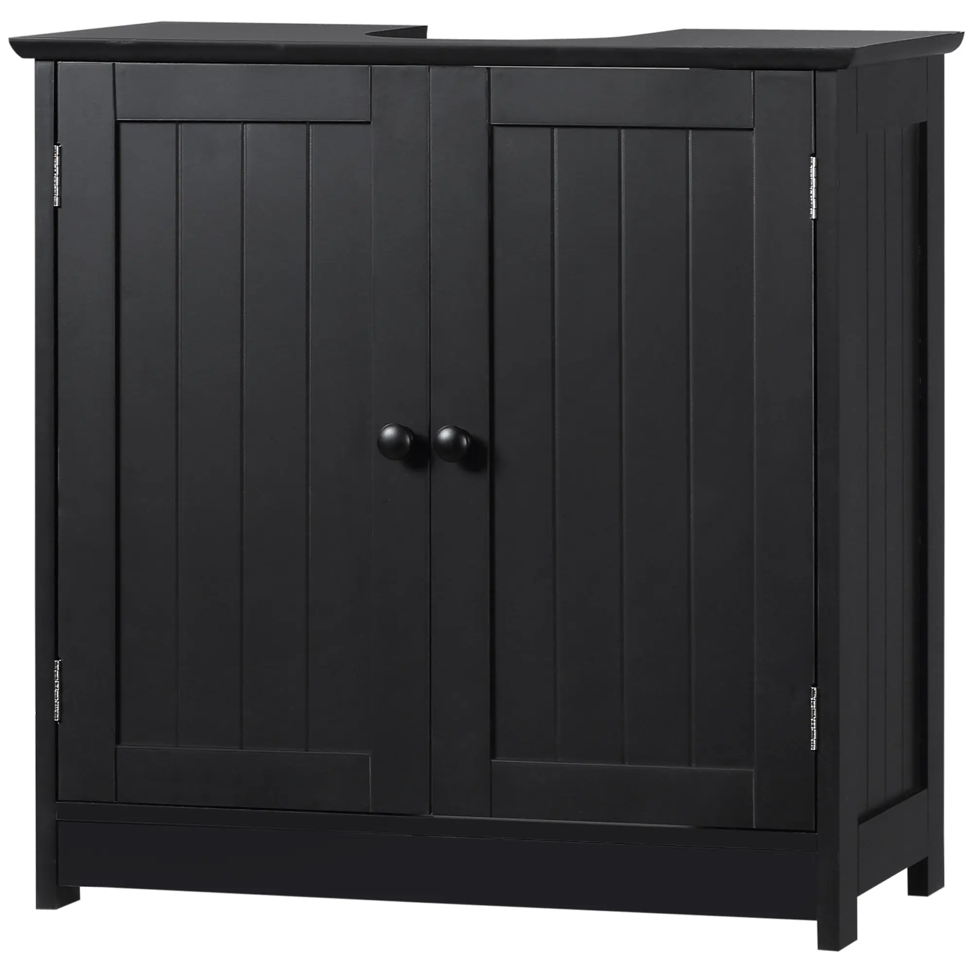 Black Under Sink Bathroom Storage Cabinet with 2 Doors & Adjustable Shelf, U-Shaped Cutout for Pedestal or Wall-Mounted Sinks, Space-Saving Vanity Organizer 23.5“x11.75”x23.5“, MDF 33lbs Capacity, Holds Towels Toiletries Cleaning Supplies