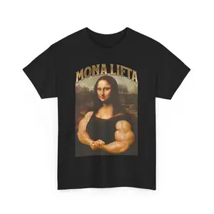 Mona Lifta T-Shirt, Bodybuilding Shirts, Mona Lisa Shirt, Funny Gym Shirt, Workout Tee, Bodybuilder Gift, Muscle Top, Athletic Sports Shirts, Adult funny T-shirt, Gift for Woman and Man