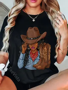 100% Cotton Cowgirl Western Boots Afro Western Rodeo Melanin T-Shirt