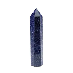 Blue Goldstone Crystal Tower - Single Point Wand - Gemstone Crystal Obelisk Mineral Specimen Home Desk Decoration Meditation Spiritual Crystal