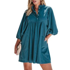 Asvivid Womens Fall Fashion Corduroy Snap Buttons Empire Waist Bracelet Sleeve Plain Dress with Puff Sleeves Casual Dresses Autumn Clothes#DealsForYouDays