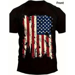 Patriotic American Flag T-Shirt for Men - 100% Cotton, Red White & Blue Stars and Stripes Design, Casual Round Neck Tee, Machine Washable - Sizes M to 5XL