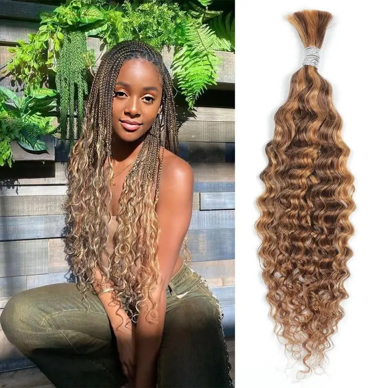 Human Braiding Hair Water Wave for Braiding Wet and Wavy Micro Braiding Human Hair No Weft Human Braiding Hair Extensions for Box Boho Braids 50g With 1Bundles(18inch4/27#)