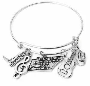 Nashville Charm Bracelet - Tennessee Silver Bangle with Country Music Charms