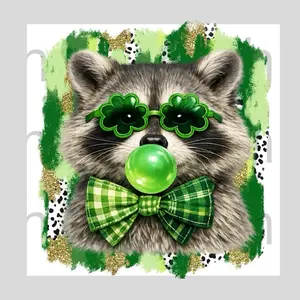 Bubblegum Raccoon,  St Patrick’s Day Bubblegum Raccoon, Raccoon, Brushstroke Raccoon - DTF Transfer - THIS IS NOT A T-Shirt or Digital Product