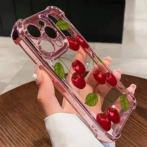 Fashion cherry pattern, four-corner anti-drop, non-slip TPU full-cover lens mobile phone protective case, suitable for iPhone 17 16 15 14 13 12 11 XS X and other series models, can be given as a gift to friends or family