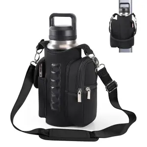 Fitness kettle bag crossbody water cup shoulder backpack portable thermos storage bag diving material magnet cup cover
