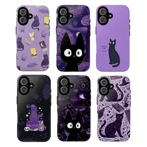 Purple Aesthetic Black Cat Phone Cases, Cute Witchy, Magical and Artistic Protective Covers, aesthetic protective cover, gift