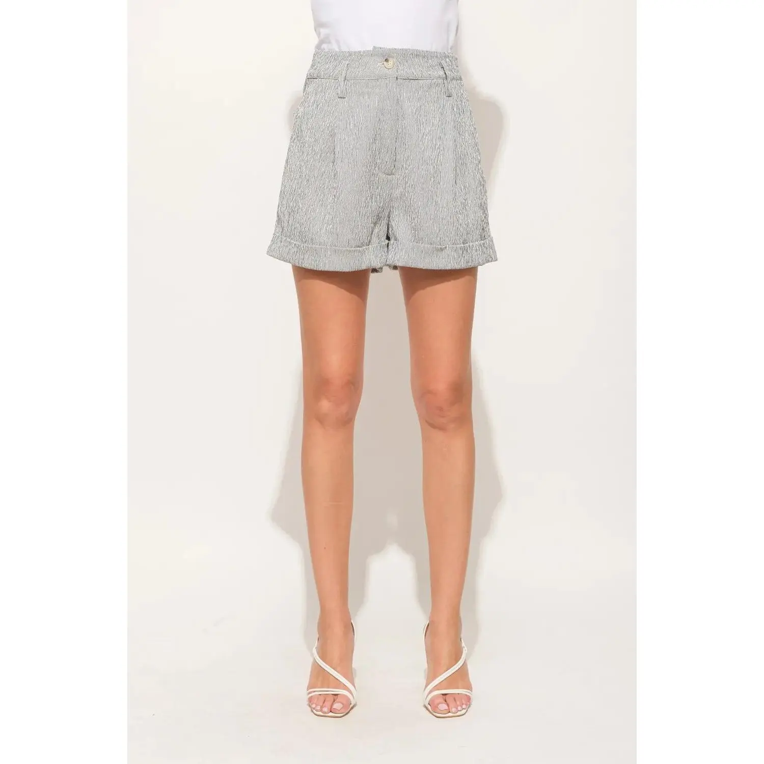 Pin Stripe High Waist Rolled Shorts