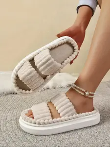 Women's Solid Color Platform Slides, Casual Comfortable Home Slippers, Lightweight Soft Sole Slippers for Indoor & Outdoor Wear, Walking Shoes, Casual Fashion Slippers