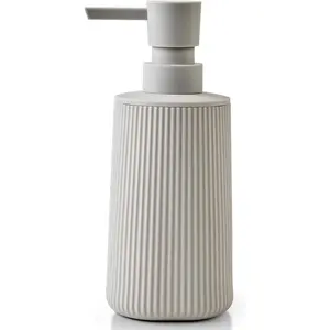Small Soap Dispenser for Bathroom and Kitchen Modern Farmhouse Striped Style Plastic Hand and Dish Soap Dispenser with Pump Matte Beige
