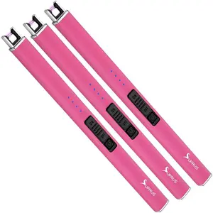 Fluorescent Glows in The Dark Electric Candle Lighter USB Arc lighters with Safety Lock Windproof Flameless Plasma for Candle BBQ Camping (Pink, 3)