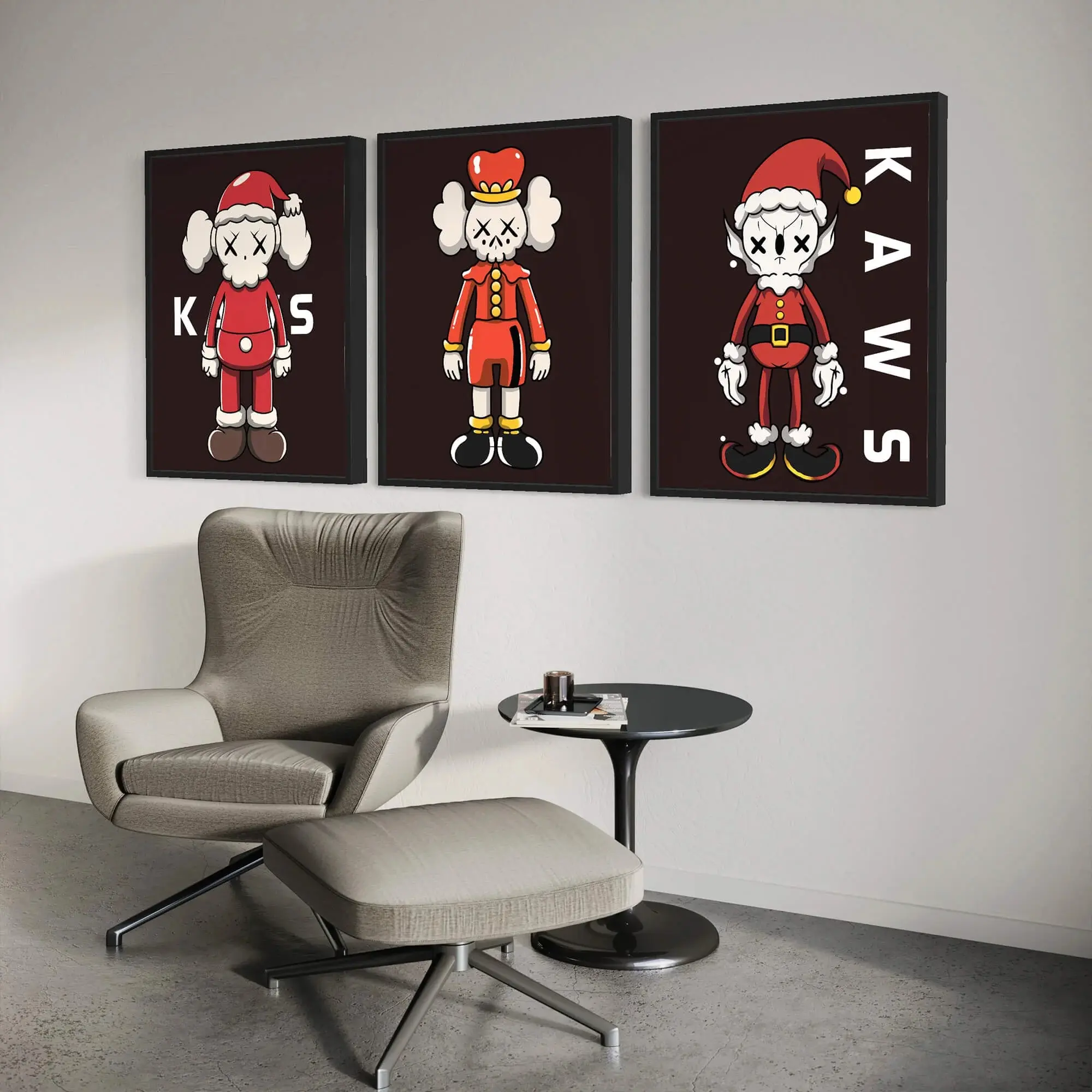 Festive KAWS Christmas Poster Print, Urban Winter Streetwear Canvas, Hype Room Xmas Decor, Unique Holiday Gift For Friends, Sneaker Art