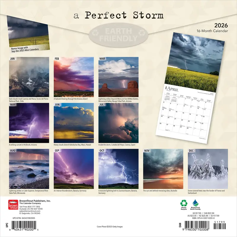 A Perfect Storm | 2026 12 x 24 Inch (Hanging) Monthly Square Wall Calendar | Foil Stamped Cover | Plastic-Free | BrownTrout | Worldwide Weather 1