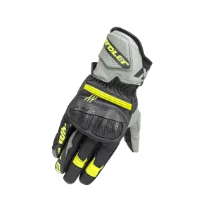 Raptor / Black-Grey-Neon Yellow / Leather Motorcycle Gloves