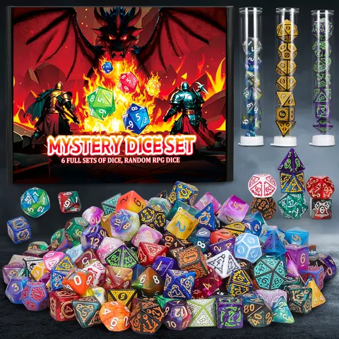 CIARAQ Mystery Polyhedral Dice Kit - 42 Polyhedral Pieces, 6 Display Tubes, 6 Random Pattern Boxes, Random Styles | Gifts for Dungeons and Dragons Table Parties, MTG Enthusiasts & Role-Playing Sessions (Ages 14+)