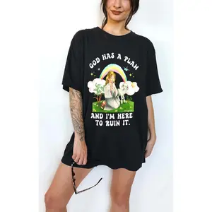 Divine Plan Disruptor Graphic Tee Humorous Vintage Prayer Girl Rainbow Aesthetic Oversized Unisex Shirt