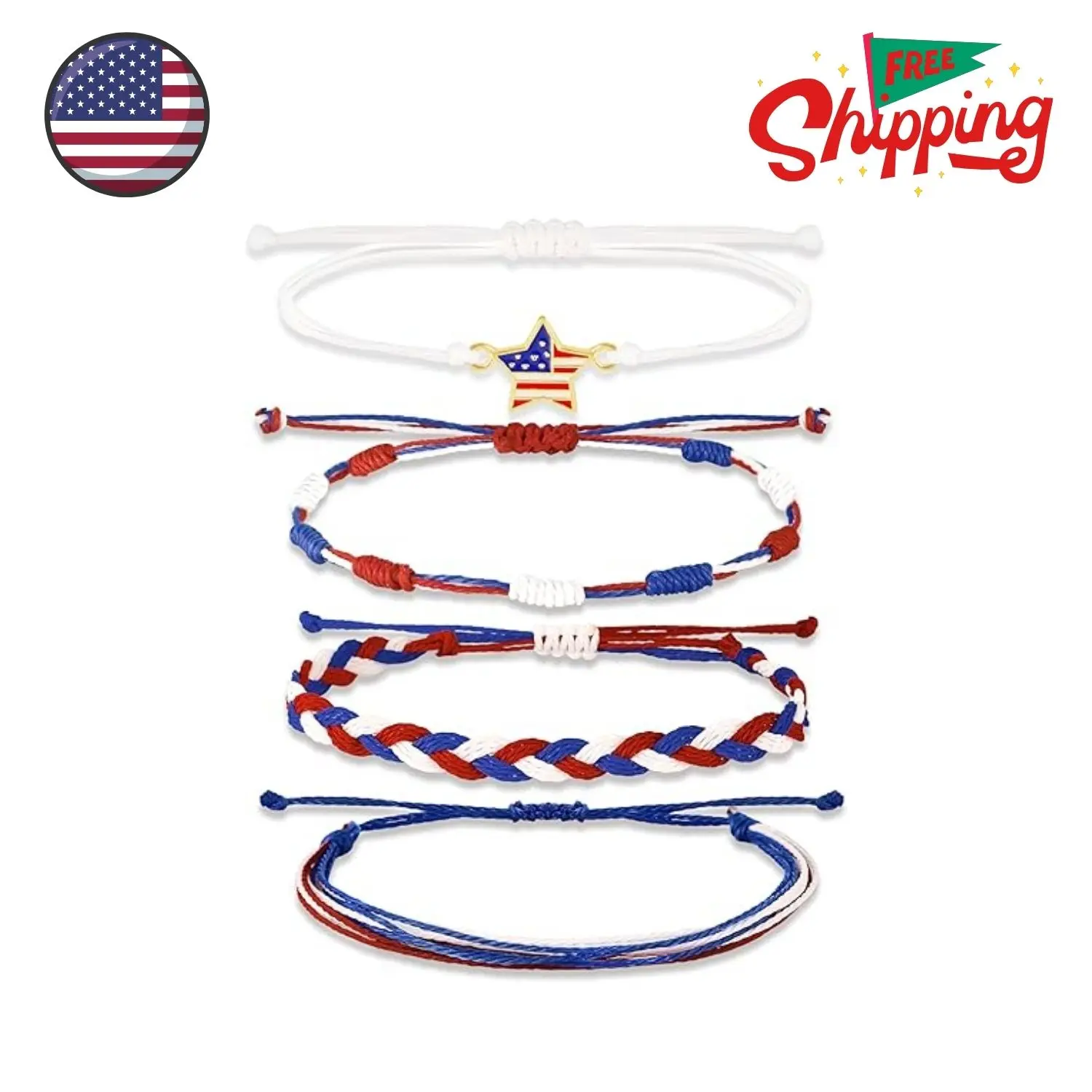 4th of July Bracelets, Red White and Blue USA Independence Day Patriotic Accessories
